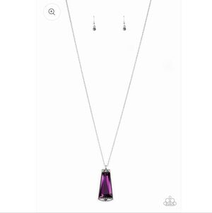 Paparazzi Empire State Elegance Purple Necklace With Gun Metal Earrings New